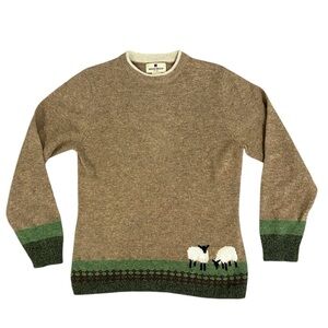 Woolrich Tan and Green Sheep Crew Neck Sweater